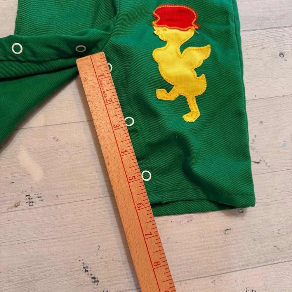 Vintage baby green overalls with duck‎